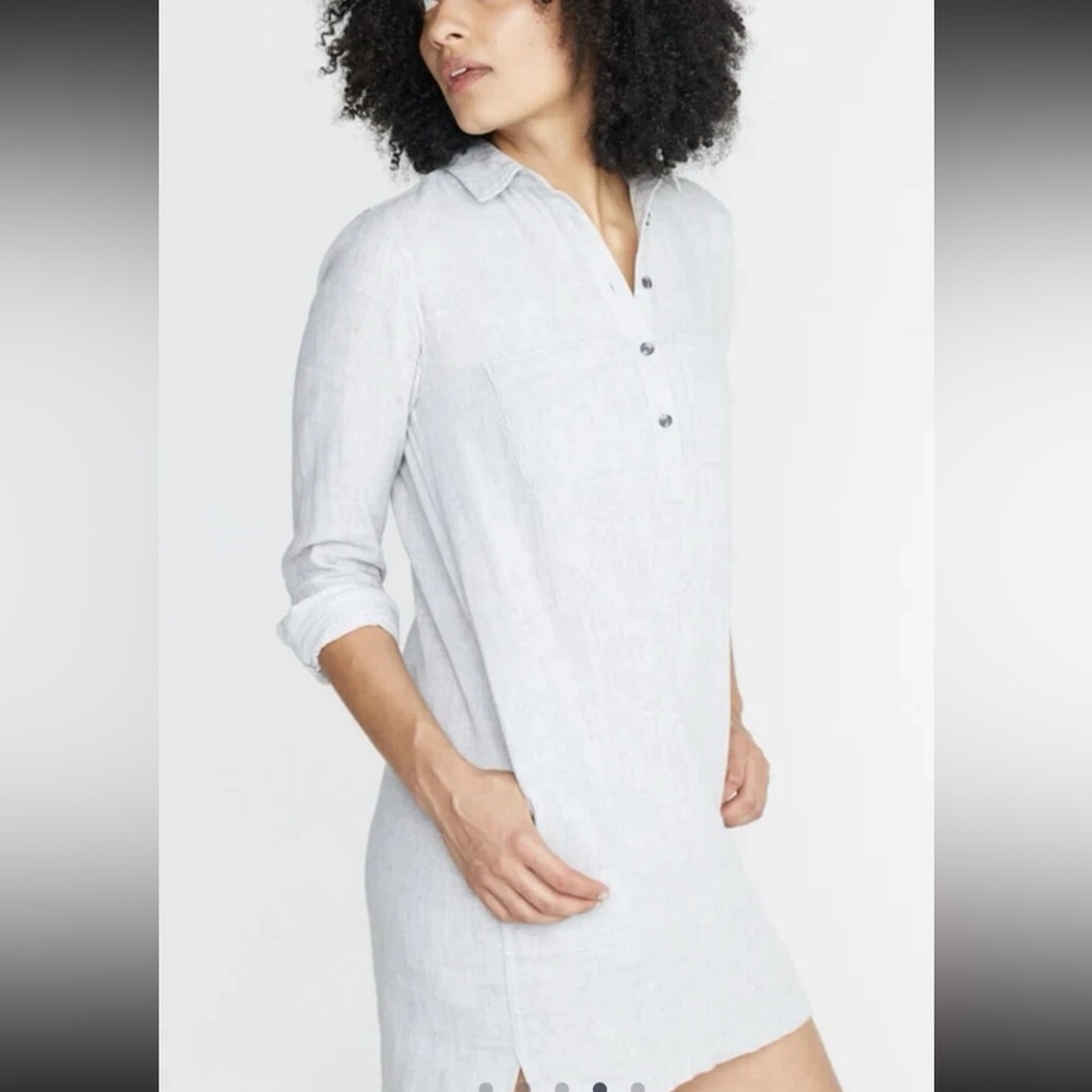 MARINE LAYER Women's Quinn Heather Gray Cotton Popover Shirt Dress - Picture 4 of 4